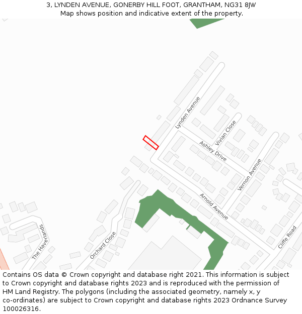 3, LYNDEN AVENUE, GONERBY HILL FOOT, GRANTHAM, NG31 8JW: Location map and indicative extent of plot