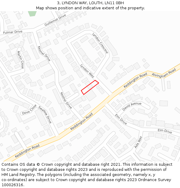 3, LYNDON WAY, LOUTH, LN11 0BH: Location map and indicative extent of plot