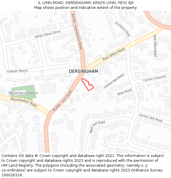 3, LYNN ROAD, DERSINGHAM, KING'S LYNN, PE31 6JX: Location map and indicative extent of plot