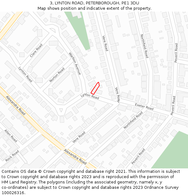 3, LYNTON ROAD, PETERBOROUGH, PE1 3DU: Location map and indicative extent of plot