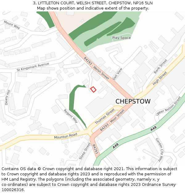 3, LYTTLETON COURT, WELSH STREET, CHEPSTOW, NP16 5LN: Location map and indicative extent of plot