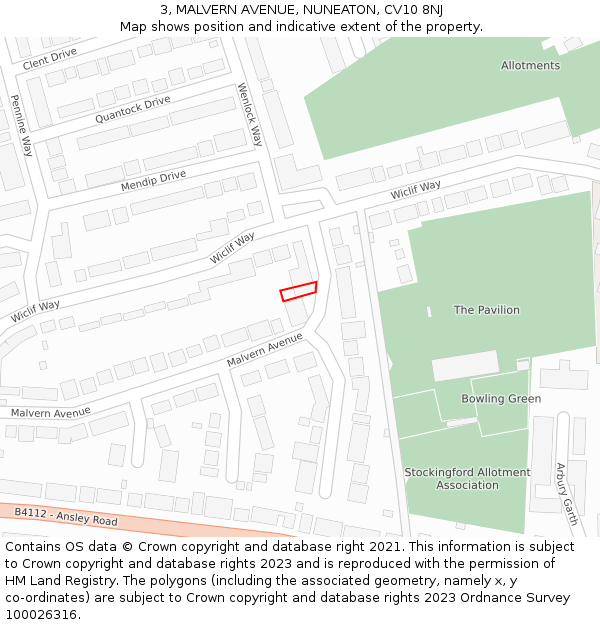 3, MALVERN AVENUE, NUNEATON, CV10 8NJ: Location map and indicative extent of plot