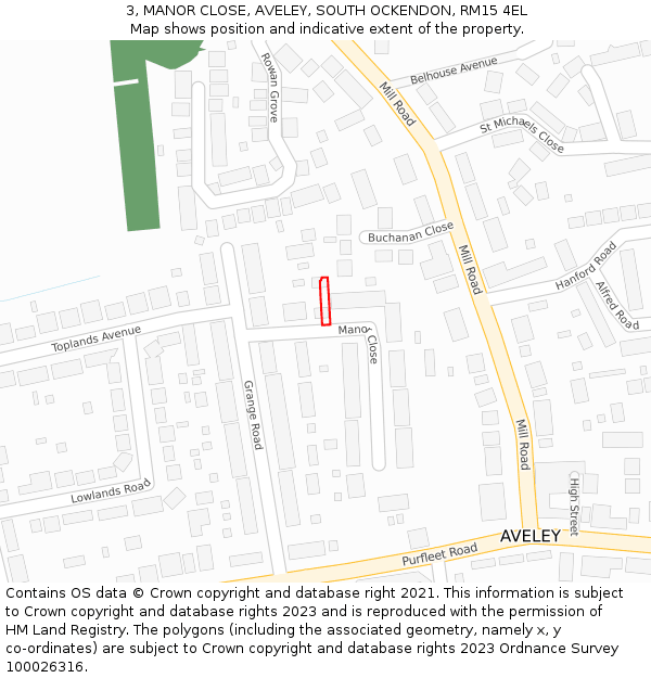 3, MANOR CLOSE, AVELEY, SOUTH OCKENDON, RM15 4EL: Location map and indicative extent of plot
