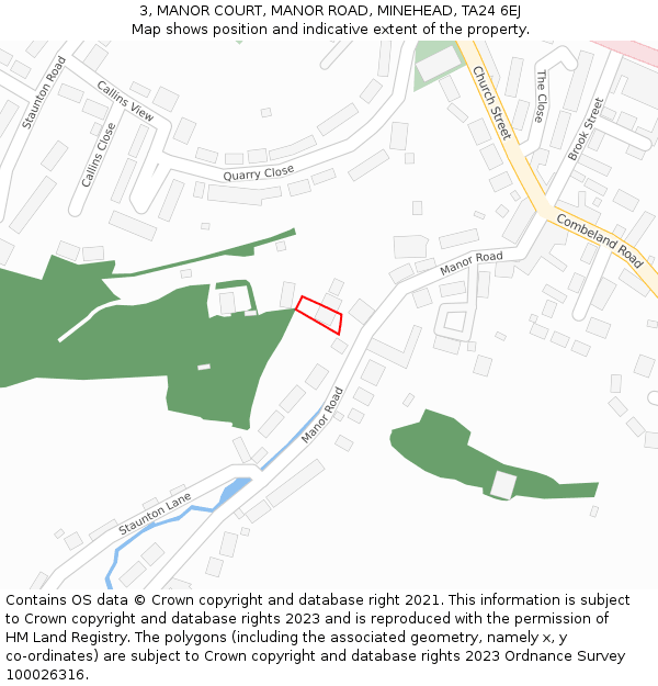 3, MANOR COURT, MANOR ROAD, MINEHEAD, TA24 6EJ: Location map and indicative extent of plot