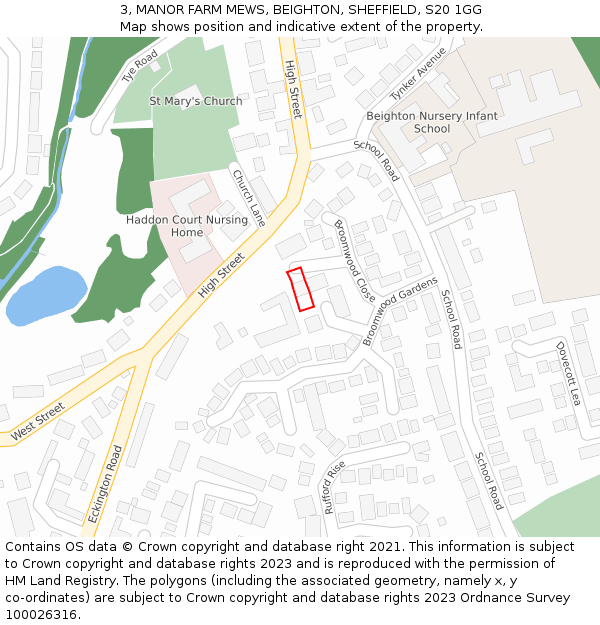 3, MANOR FARM MEWS, BEIGHTON, SHEFFIELD, S20 1GG: Location map and indicative extent of plot