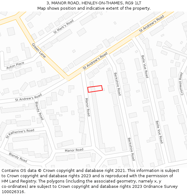 3, MANOR ROAD, HENLEY-ON-THAMES, RG9 1LT: Location map and indicative extent of plot