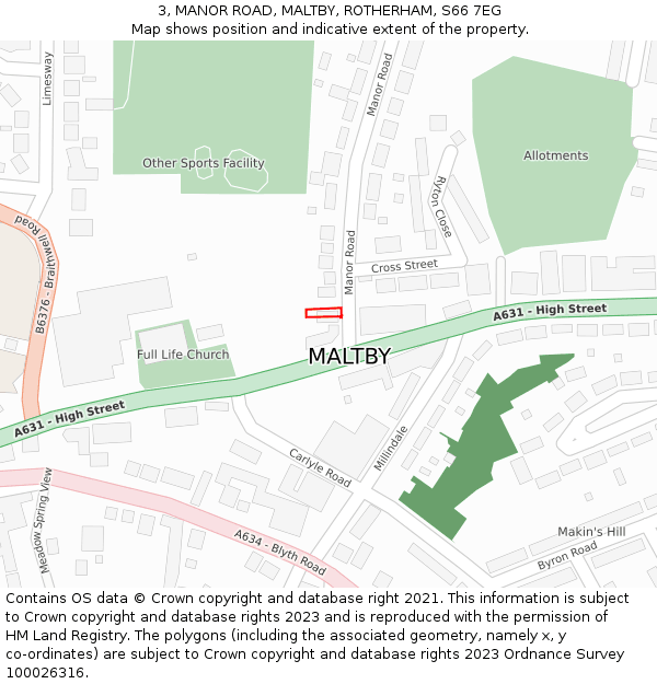 3, MANOR ROAD, MALTBY, ROTHERHAM, S66 7EG: Location map and indicative extent of plot