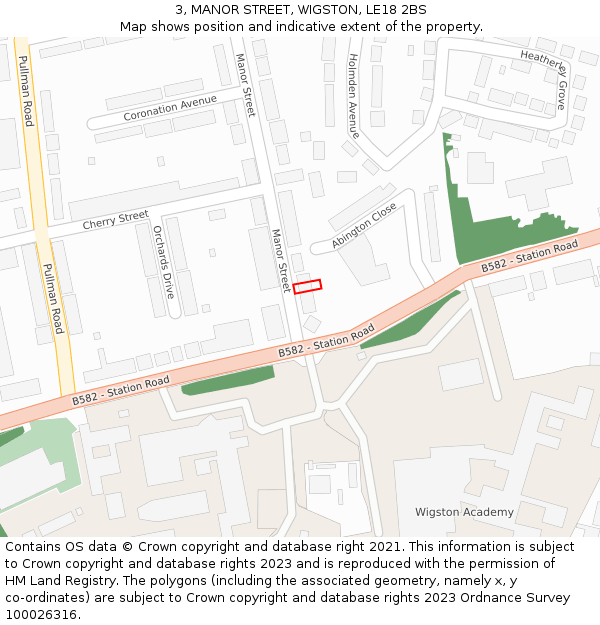 3, MANOR STREET, WIGSTON, LE18 2BS: Location map and indicative extent of plot
