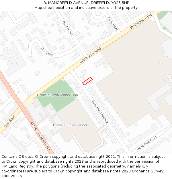 3, MANORFIELD AVENUE, DRIFFIELD, YO25 5HP: Location map and indicative extent of plot