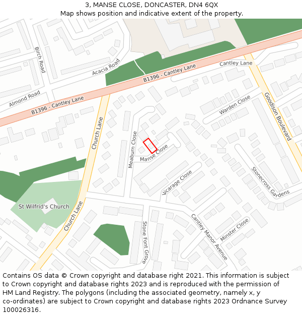 3, MANSE CLOSE, DONCASTER, DN4 6QX: Location map and indicative extent of plot