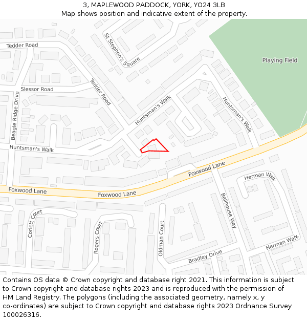 3, MAPLEWOOD PADDOCK, YORK, YO24 3LB: Location map and indicative extent of plot