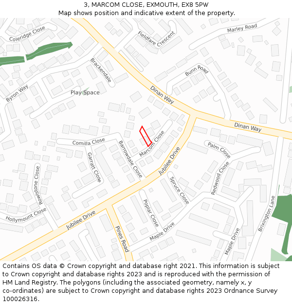 3, MARCOM CLOSE, EXMOUTH, EX8 5PW: Location map and indicative extent of plot