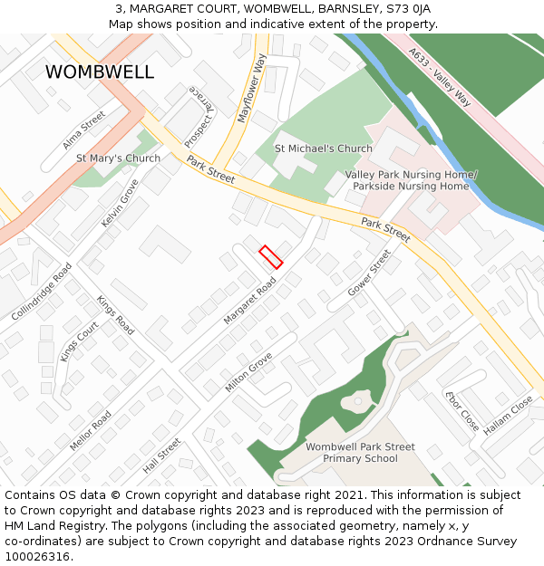 3, MARGARET COURT, WOMBWELL, BARNSLEY, S73 0JA: Location map and indicative extent of plot