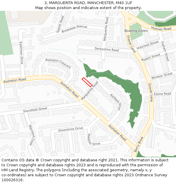 3, MARGUERITA ROAD, MANCHESTER, M40 1UF: Location map and indicative extent of plot