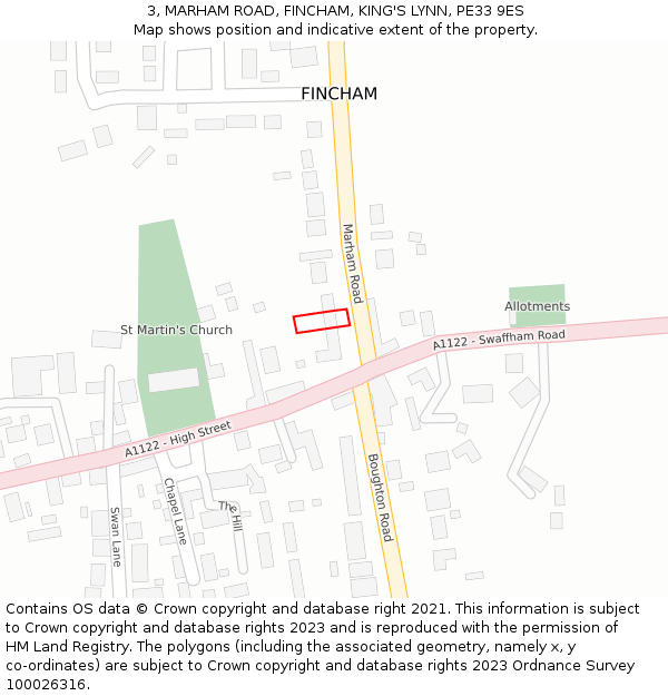 3, MARHAM ROAD, FINCHAM, KING'S LYNN, PE33 9ES: Location map and indicative extent of plot