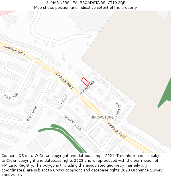 3, MARINERS LEA, BROADSTAIRS, CT10 2QB: Location map and indicative extent of plot