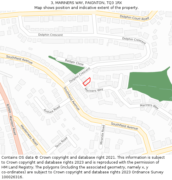 3, MARINERS WAY, PAIGNTON, TQ3 1RX: Location map and indicative extent of plot
