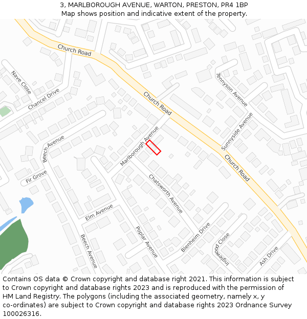 3, MARLBOROUGH AVENUE, WARTON, PRESTON, PR4 1BP: Location map and indicative extent of plot