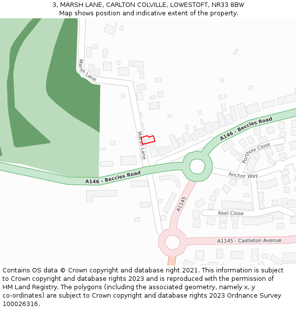 3, MARSH LANE, CARLTON COLVILLE, LOWESTOFT, NR33 8BW: Location map and indicative extent of plot