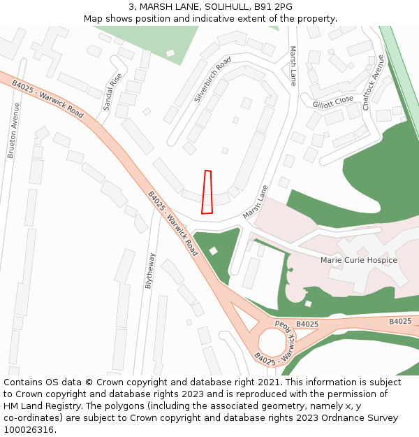 3, MARSH LANE, SOLIHULL, B91 2PG: Location map and indicative extent of plot
