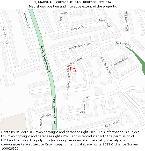 3, MARSHALL CRESCENT, STOURBRIDGE, DY8 5TA: Location map and indicative extent of plot