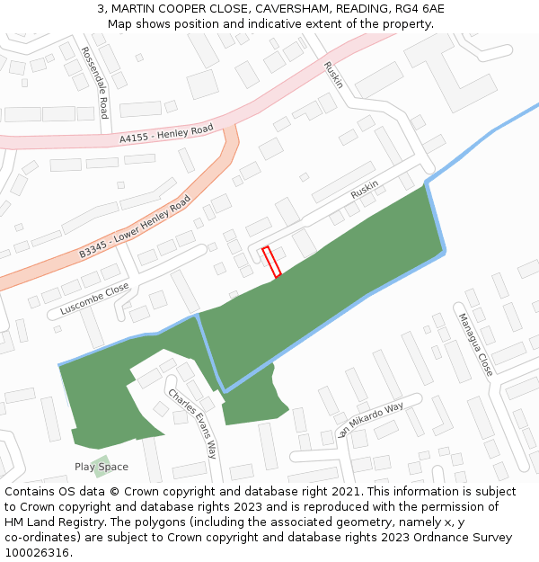 3, MARTIN COOPER CLOSE, CAVERSHAM, READING, RG4 6AE: Location map and indicative extent of plot