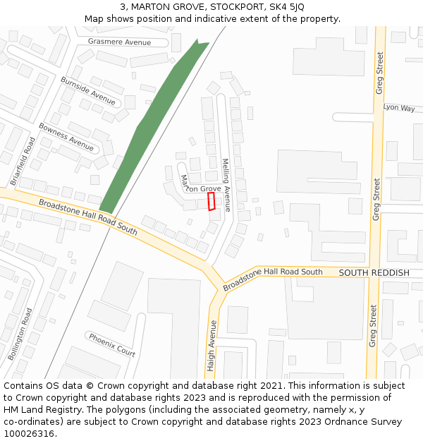 3, MARTON GROVE, STOCKPORT, SK4 5JQ: Location map and indicative extent of plot