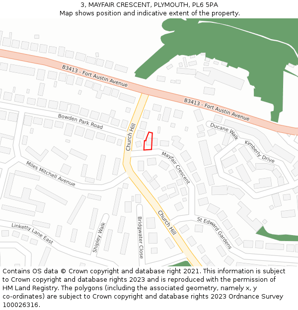 3, MAYFAIR CRESCENT, PLYMOUTH, PL6 5PA: Location map and indicative extent of plot