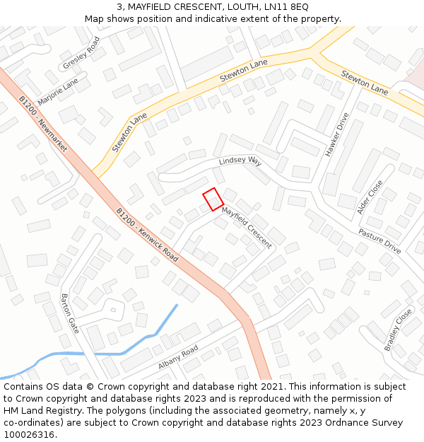 3, MAYFIELD CRESCENT, LOUTH, LN11 8EQ: Location map and indicative extent of plot