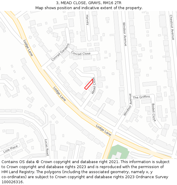3, MEAD CLOSE, GRAYS, RM16 2TR: Location map and indicative extent of plot