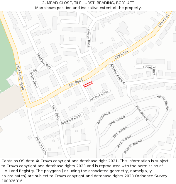 3, MEAD CLOSE, TILEHURST, READING, RG31 4ET: Location map and indicative extent of plot