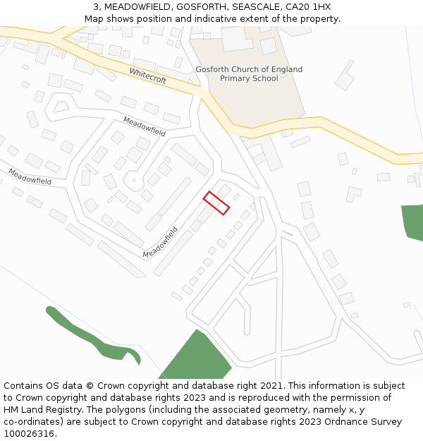 3, MEADOWFIELD, GOSFORTH, SEASCALE, CA20 1HX: Location map and indicative extent of plot