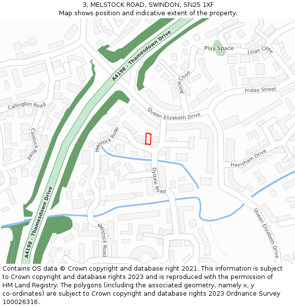3, MELSTOCK ROAD, SWINDON, SN25 1XF: Location map and indicative extent of plot