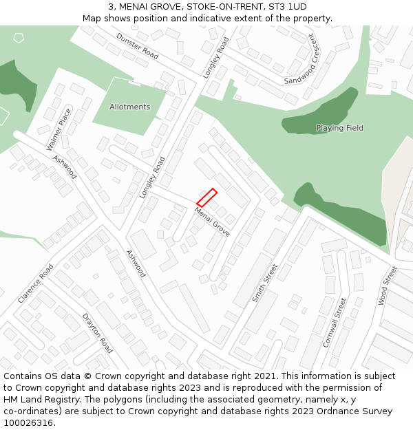 3, MENAI GROVE, STOKE-ON-TRENT, ST3 1UD: Location map and indicative extent of plot