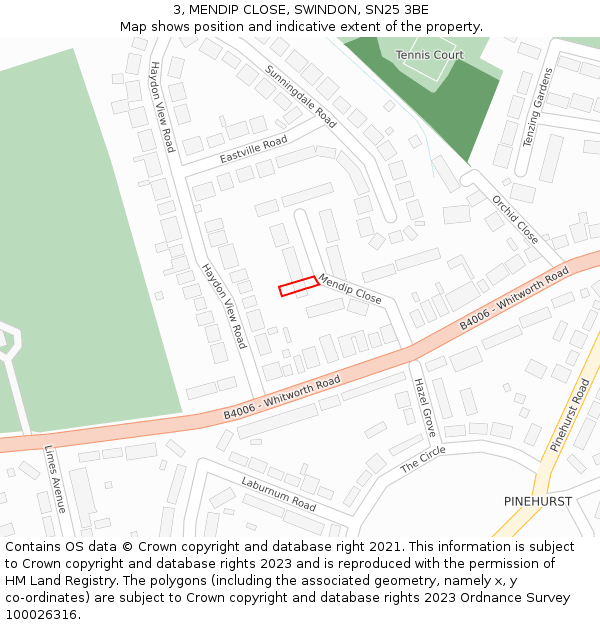 3, MENDIP CLOSE, SWINDON, SN25 3BE: Location map and indicative extent of plot