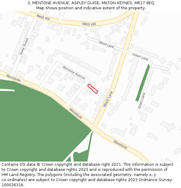 3, MENTONE AVENUE, ASPLEY GUISE, MILTON KEYNES, MK17 8EQ: Location map and indicative extent of plot