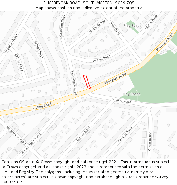 3, MERRYOAK ROAD, SOUTHAMPTON, SO19 7QS: Location map and indicative extent of plot
