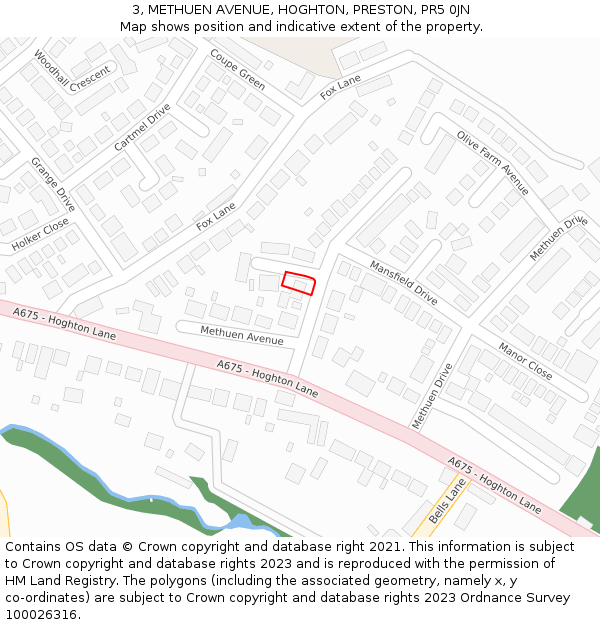 3, METHUEN AVENUE, HOGHTON, PRESTON, PR5 0JN: Location map and indicative extent of plot