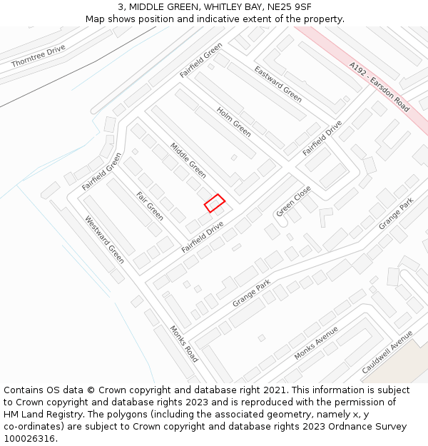 3, MIDDLE GREEN, WHITLEY BAY, NE25 9SF: Location map and indicative extent of plot
