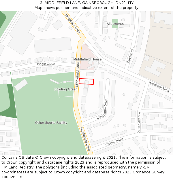 3, MIDDLEFIELD LANE, GAINSBOROUGH, DN21 1TY: Location map and indicative extent of plot