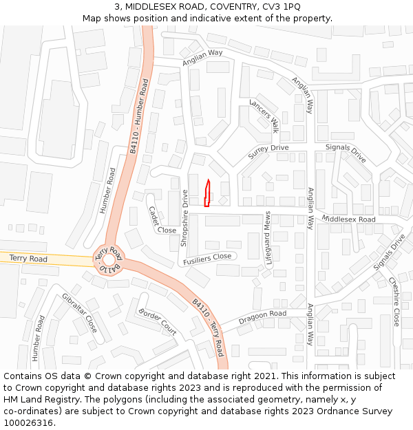 3, MIDDLESEX ROAD, COVENTRY, CV3 1PQ: Location map and indicative extent of plot