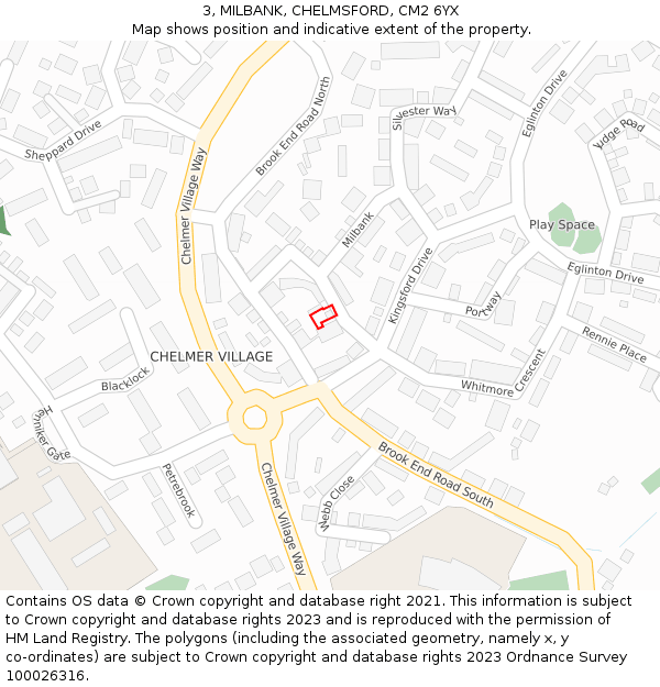 3, MILBANK, CHELMSFORD, CM2 6YX: Location map and indicative extent of plot