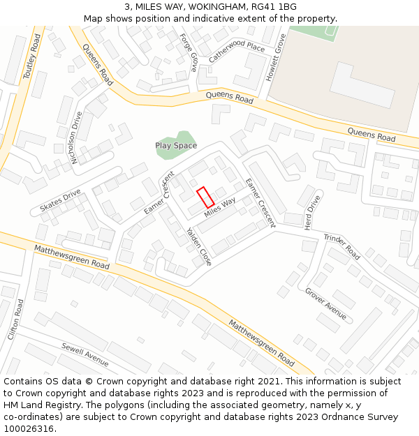 3, MILES WAY, WOKINGHAM, RG41 1BG: Location map and indicative extent of plot