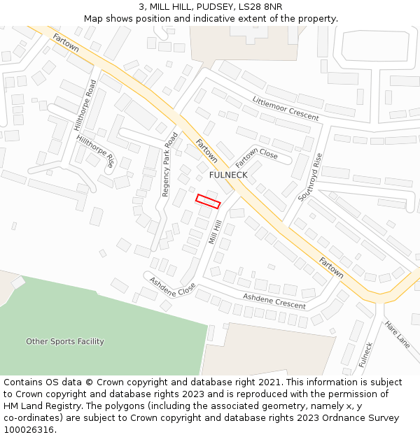 3, MILL HILL, PUDSEY, LS28 8NR: Location map and indicative extent of plot