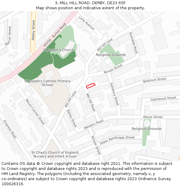 3, MILL HILL ROAD, DERBY, DE23 6SF: Location map and indicative extent of plot