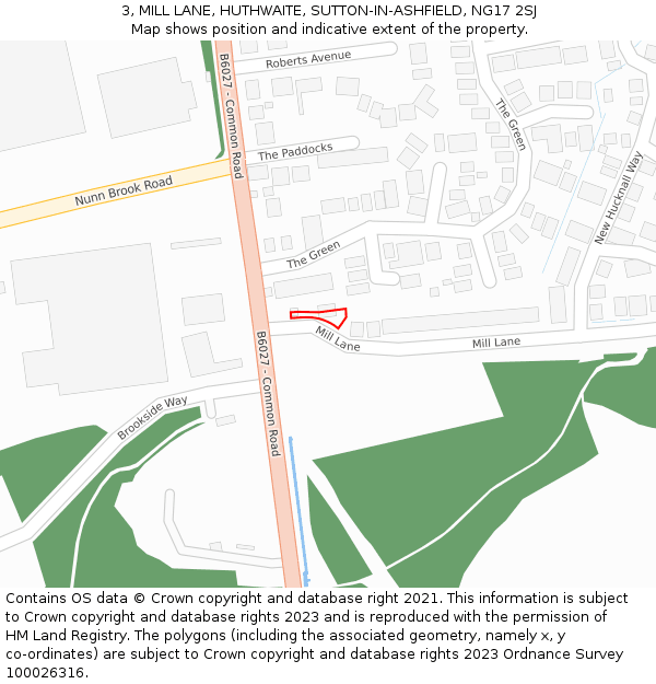 3, MILL LANE, HUTHWAITE, SUTTON-IN-ASHFIELD, NG17 2SJ: Location map and indicative extent of plot