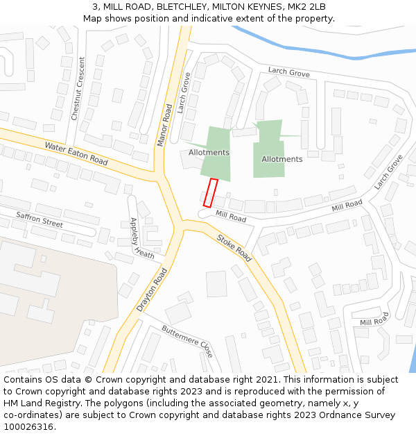 3, MILL ROAD, BLETCHLEY, MILTON KEYNES, MK2 2LB: Location map and indicative extent of plot
