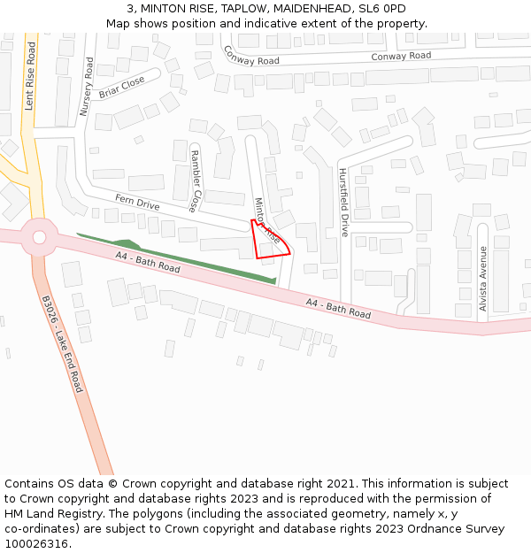 3, MINTON RISE, TAPLOW, MAIDENHEAD, SL6 0PD: Location map and indicative extent of plot