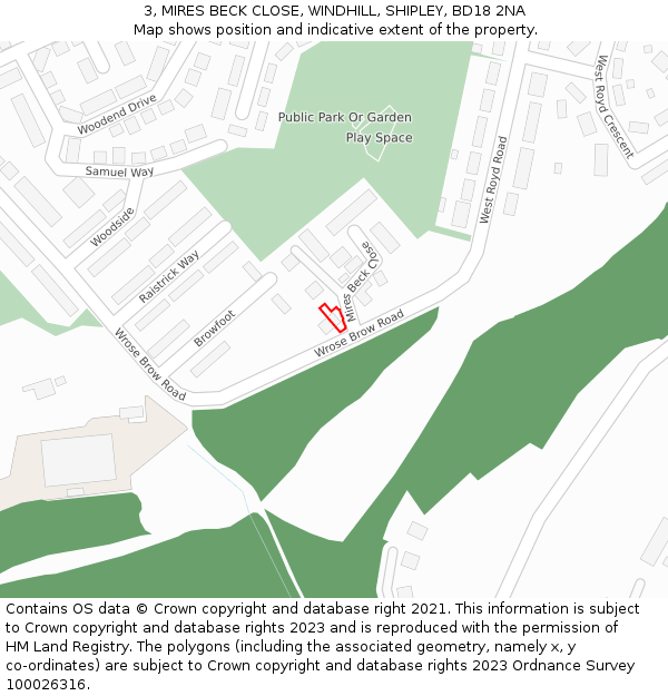 3, MIRES BECK CLOSE, WINDHILL, SHIPLEY, BD18 2NA: Location map and indicative extent of plot