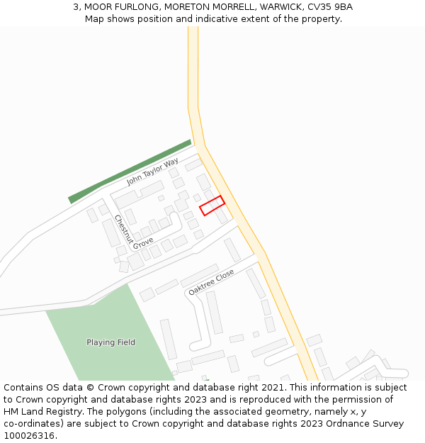3, MOOR FURLONG, MORETON MORRELL, WARWICK, CV35 9BA: Location map and indicative extent of plot